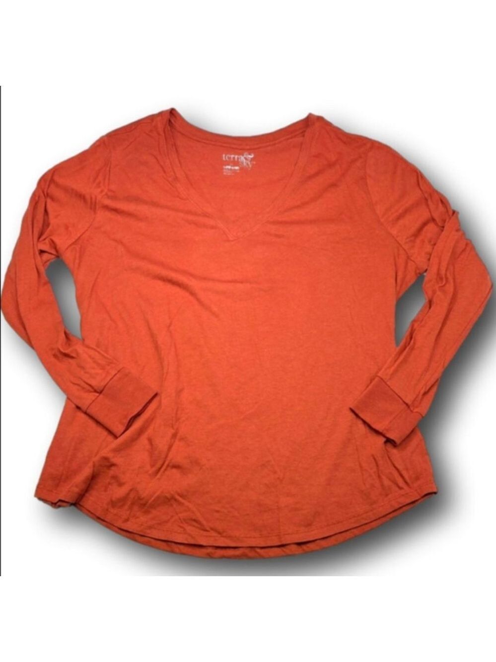 Women's Terra & Sky Rust Long Sleeve V-Neck Tee 1X